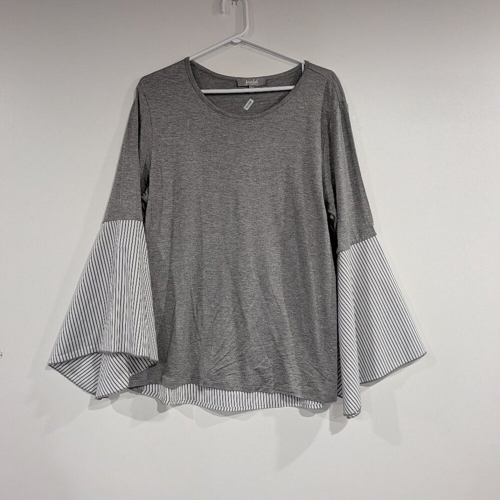 Marled Reunited Clothing Jersey and Woven Striped Blouse Grey White Size XL